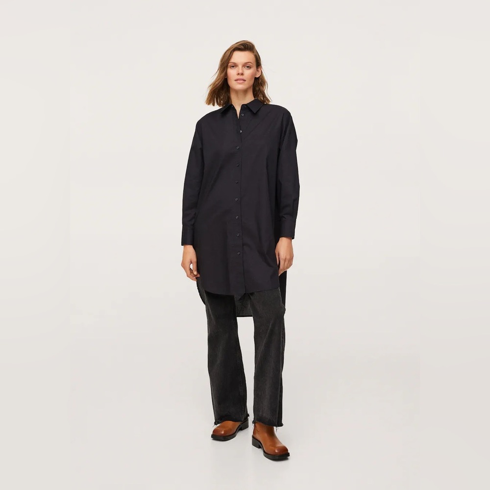 Mango Black Long Button-Down Shirt - image 1